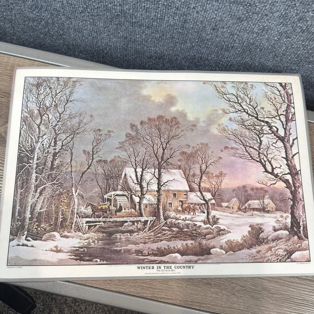 VTG Currier & Ives American Winter Scenes Reversible Set of 8 Holiday Placemats
